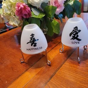 (2) Tealight, Votive Candle Holders Love& Happiness, New